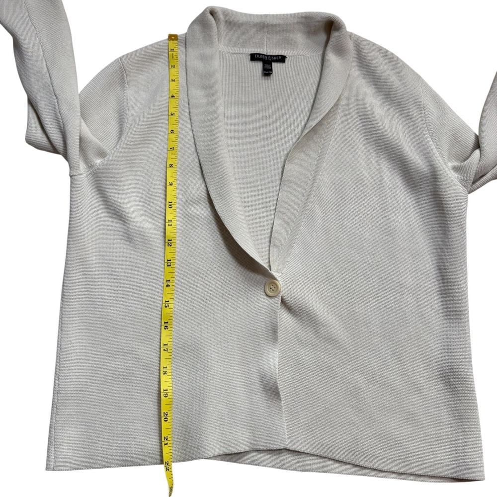 EILEEN FISHER Cream Silk‎ Organic Cotton One Button Cardigan Sweater Med Petite - Picture 6 of 9